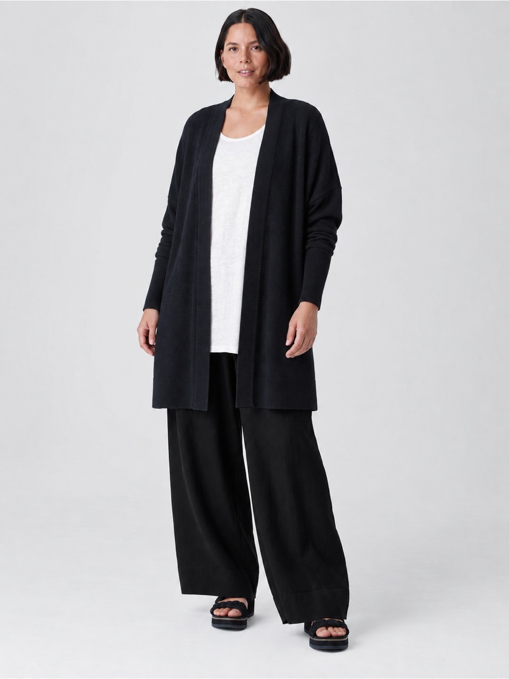 Black Open-Front Sweater Cotton Cardigan